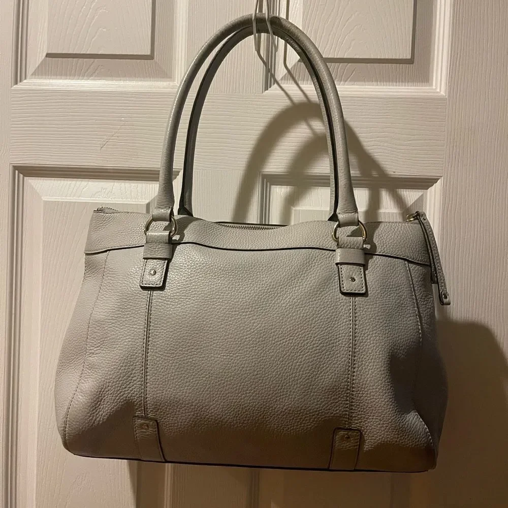 Kate Spade Elegant Gray Leather large Tote Bag silver tone hardwares .